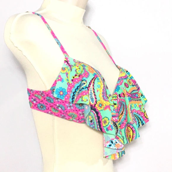 Arizona Jean Company 
Floral Boho Bikini Swim Top S Push Up Flounce Swimsuit Top - Picture 7 of 12